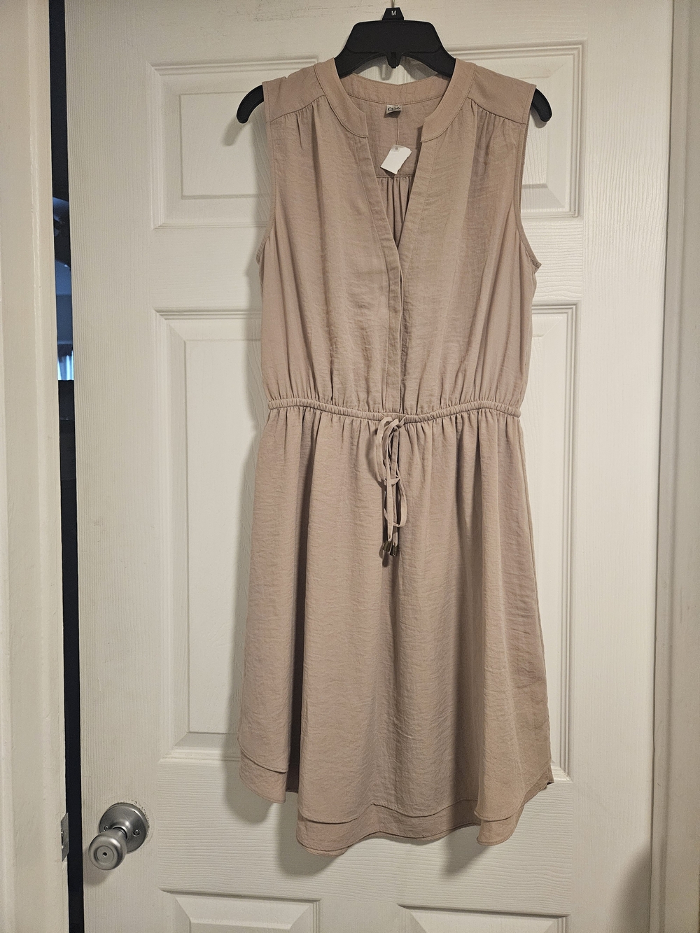 Sleeveless Drawstring Mini Dress in Beige